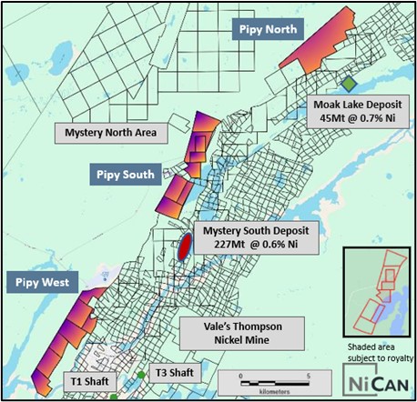 Figure 1: NiCANâ€™s Pipy Properties in the Thompson Area, Manitoba