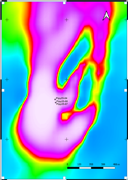 Figure 2: Aeromagnetic Image Showing Prominent North-South Magnetic Feature and Interpreted Folding 